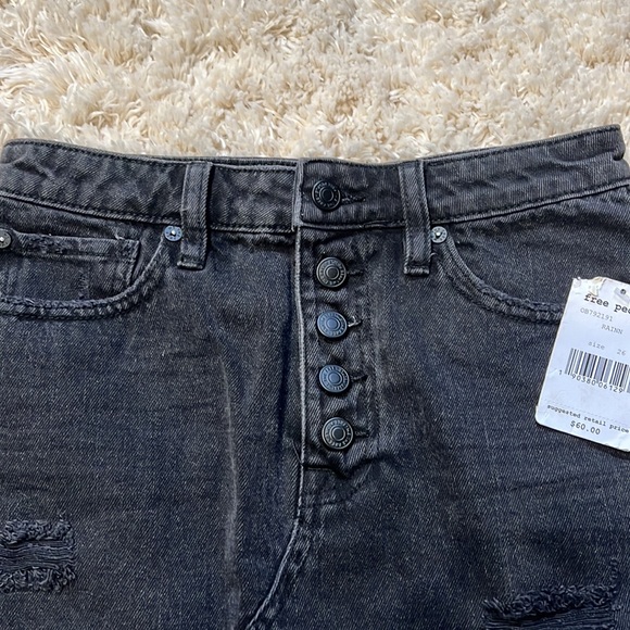 free people We The Free Black Distressed Rainn Button Down Jean Skirt - Picture 4 of 10